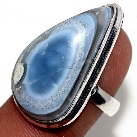 SZ 8 BoHo Owhyee Blue Opal 925 Silver Plated Ring - Picture 2 of 13